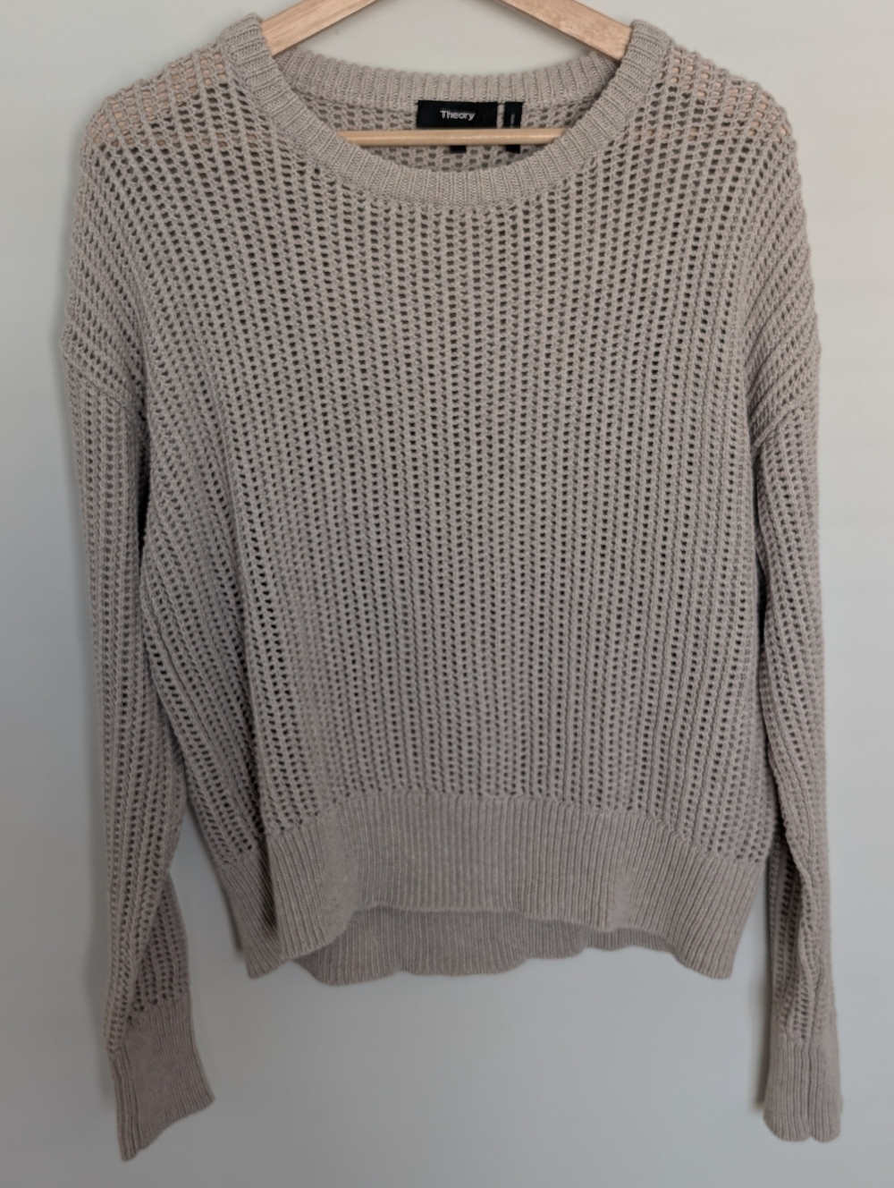 Theory Arshan Open Knit Pullover Women's Sweater in Oatmeal Size Large - Picture 2 of 10